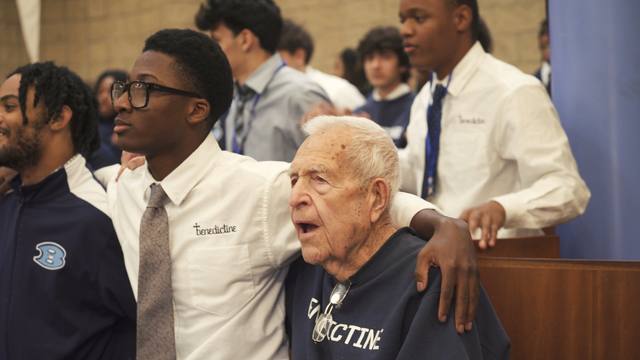 On Wednesday, Benedictine was joined by Leon Wilson, Class of 1949 at our All School Mass. He is 95 years old! We were s…